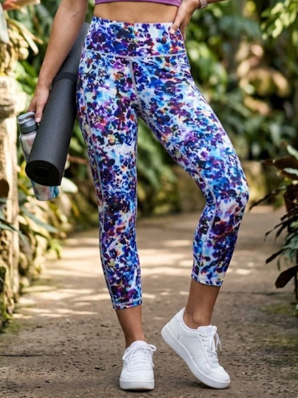 RBX Multi-Color Abstract Splash High-Rise 7/8 Leggings with Pockets Size L